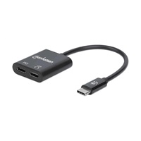 MANHATTAN USB 2.1 Sound Adapter, USB Type-C to C/F (audio) & C/F (PD) black, Retail Box
