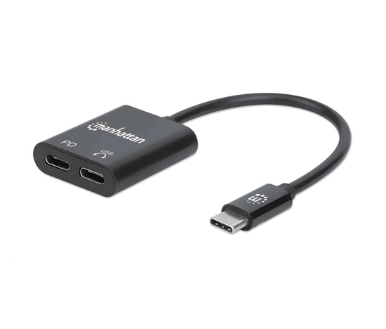 MANHATTAN USB 2.1 Sound Adapter, USB Type-C to C/F (audio) & C/F (PD) black, Retail Box