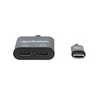 MANHATTAN USB 2.1 Sound Adapter, USB Type-C to C/F (audio) & C/F (PD) black, Retail Box