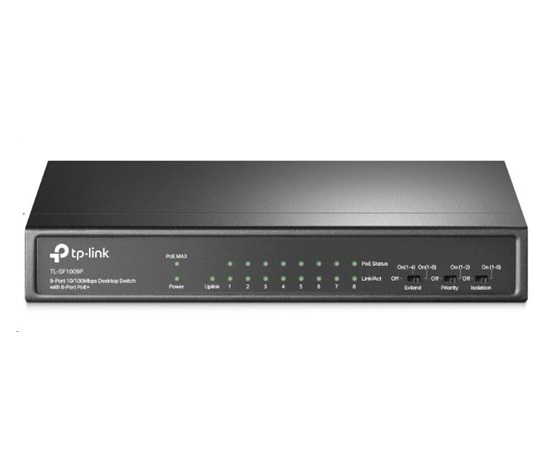 TP-Link CCTV switch TL-SF1009P (8x100Mb/s, 1x100Mb/s uplink, 8xPoE+, 65W, fanless)