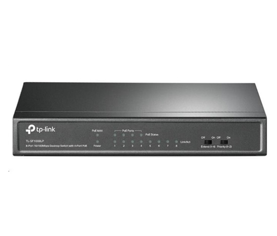 TP-Link switch TL-SF1008LP (8x100Mb/s, 4xPoE, 41W, fanless)