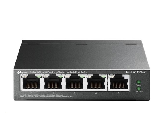 TP-Link switch TL-SG1005LP (5xGbE, 4xPoE+, 40W, fanless)