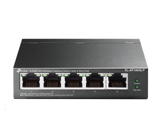 TP-Link switch TL-SF1005LP (5x100Mb/s, 4xPoE, 41W, fanless)