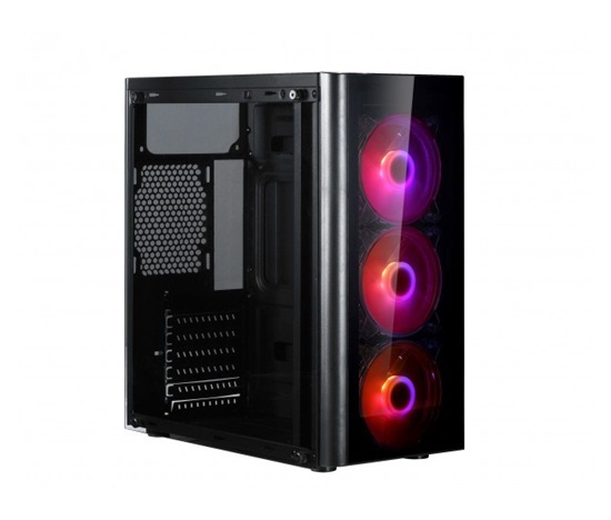 SPIRE skříň VISION 7022 RGB + 3x 12CM RGB FANS, Midi Tower, gaming, bez zdroje, Black