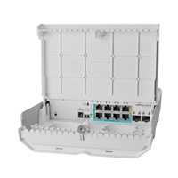 MikroTik CSS610-1Gi-7R-2S+OUT reverzní PoE switch, 8x Gigabit, 2x SFP+, 1x PoE out, 7x PoE in, 56Gbps