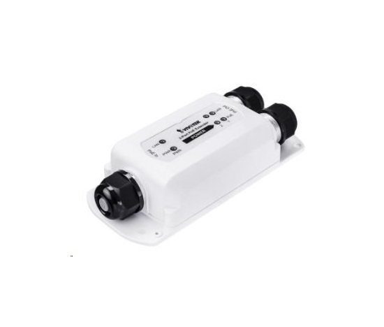 Vivotek PoE 802.3af Extender až na 100m, 1x 10/100 PoE In (max 95W), 2x 10/100 PoE out (max 70W). Není nutné externí nap