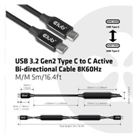Club3D Kabel USB 3.2 Gen2 Type-C to C Active Bi-directional (M/M) 8K60Hz, 5m