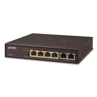Planet FSD-604HP Switch, 4x PoE 802.3at 60W+ 2x 100Base-TX, VLAN, extend mód 10Mb/s do 250m, fanless, ESD