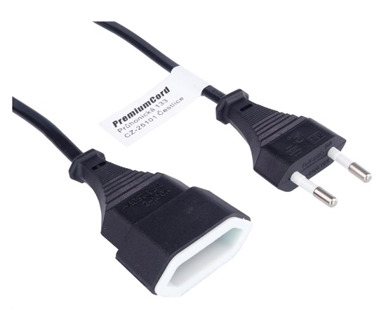 PREMIUMCORD Kabel síťový 230V, prodlužovací dvojvidlice,  2m