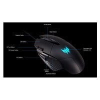 ACER  Predator CESTUS 315 - herní myš, 4 levels DPI 800-6500dpi, Pixart 3325 senzor, IPS/speed 100, 8 tlačítek