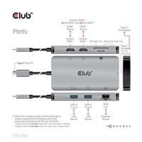 Club3D Dokovací stanice USB-C 8v1, 2xHDMI, 1xUSB-C, 1xUSB, čtečka SD karet, 1xRJ45, šedá