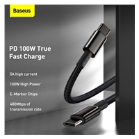 Baseus Tungsten Gold rychlonabíjecí / datový kabel USB-C na USB-C 100W 1m, černá