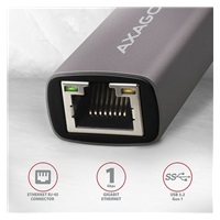 AXAGON ADE-TR, USB-A 3.2 Gen 1 - Gigabit Ethernet síťová karta, auto instal, titanově šedá