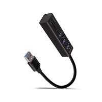 AXAGON HMA-CR3A, USB 3.2 Gen 1 hub, porty 3x USB-A + čtečka karet SD/microSD, kovový, kabel USB-A 20cm