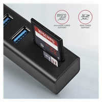AXAGON HMA-CR3A, USB 3.2 Gen 1 hub, porty 3x USB-A + čtečka karet SD/microSD, kovový, kabel USB-A 20cm
