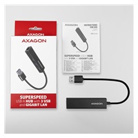AXAGON HMA-GL3A, USB 3.2 Gen 1 hub, porty 3x USB-A + Gigabit Ethernet, kovový, kabel USB-A 20cm