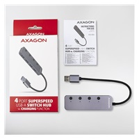 AXAGON HUE-MSA, 4x USB 3.2 Gen 1 SWITCH hub, kovový, micro USB nap. konektor, kabel USB-A 20cm