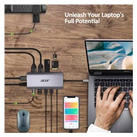 ACER 12v1 Type C dongle: 2 x USB3.2, 2 x USB2.0, 1x SD/TF, 2 x HDMI, 1 x PD, 1 x DP, 1 x RJ45, 1 x 3.5 Audio