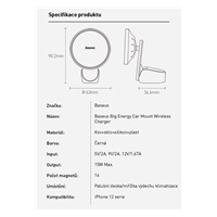 Baseus Big Energy držák s bezdrátovým nabíjením 15W černá (kompatibilní s Apple iPhone 12 Series)