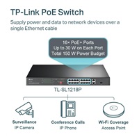TP-Link CCTV switch TL-SL1218P (16x100Mb/s, 1xGbE uplink, 1xGbE/1xSFP combo uplink, 16xPoE+, 150W)