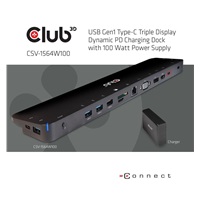 Club3D Dokovací stanice USB-C 14v1, 1xDP, 1xHDMI, 1xVGA, 2xUSB-C, 5xUSB, čtečka SD karet, 1xRJ45, černá