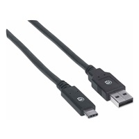 Manhattan USB kabel, USB 3.2 Gen 1, USB-A Male na USB-C Male, 5 Gbps, 2m, černá