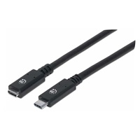 Manhattan USB-C kabel, USB 3.1 Gen 2, USB-C Male na USB-C Female, 10 Gbps, 5 A, 50cm, černá