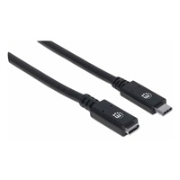 Manhattan USB-C kabel, USB 3.1 Gen 2, USB-C Male na USB-C Female, 10 Gbps, 5 A, 50cm, černá