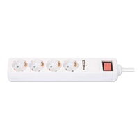 Manhattan prodlužovací přívod, 4 zásuvky, vypínač, 2xUSB, 2m, bílá