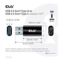 Club3D adaptér USB 3.2 Gen1 Type A na USB 3.2 Gen1 Type C (M/F), černá