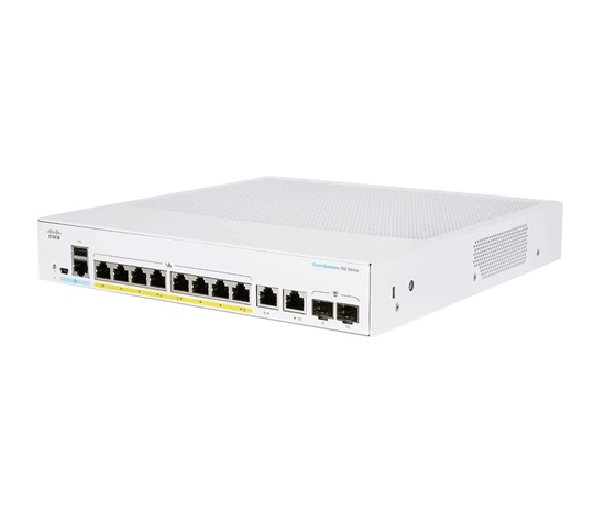 Cisco switch CBS250-8FP-E-2G (8xGbE,2xGbE/SFP combo,8xPoE+,120W,fanless)