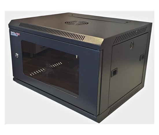 LEXI-Net 19" nástěnný rozvaděč 9U 600x450, nosnost 60 kg, skleněné dveře, rozložený, černý