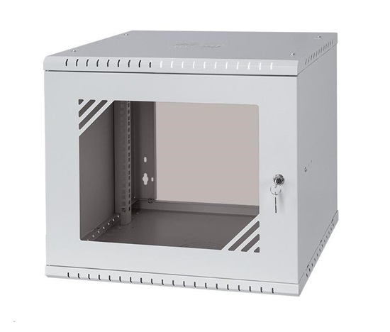 LEXI-Net 19" nástěnný rozvaděč Basic 9U 525x450, skleněné dveře, bez zad, rozložený, šedý