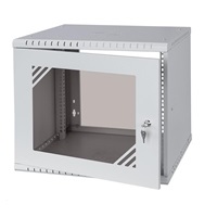 LEXI-Net 19" nástěnný rozvaděč Basic 9U 525x450, skleněné dveře, bez zad, rozložený, šedý