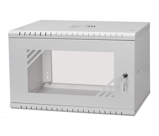 LEXI-Net 19" nástěnný rozvaděč Basic 6U 520x450, skleněné dveře, bez zad, rozložený, šedý