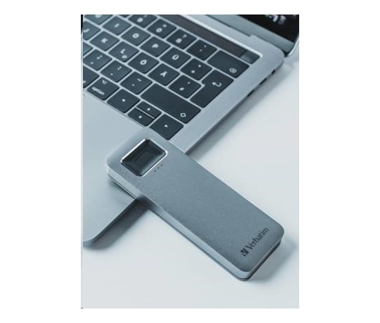 VERBATIM externí SSD 512GB, Executive Fingerprint Secure SSD, USB 3.2 Gen 1/USB-C, (W:356 MB/s, R:344 MB/s), šedá