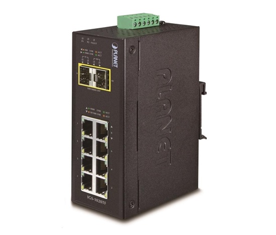 Planet IGS-1020TF, Switch, průmyslový, 8x 10/100/1000T, 2x 100/1000X SFP, -40~+75°C