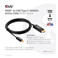 Club3D aktivní kabel HDMI na USB-C, 4K60Hz, 1.8m, M/M