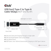 Club3D Kabel USB-C na USB-A, 10Gbps, 5m, M/F
