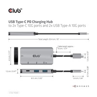 Club3D hub USB-C Gen2 PD na 2x USB-C 10G porty a 2x USB-A 10G porty