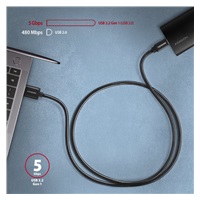 AXAGON BUCM3-AM15AB, SPEED kabel USB-C <-> USB-A, 1.5m, USB 3.2 Gen 1, 3A, ALU, oplet, černý