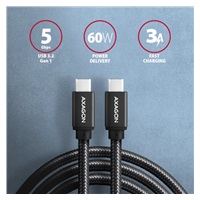 AXAGON BUCM3-CM20AB, SPEED kabel USB-C <-> USB-C, 2m, USB 3.2 Gen 1, PD 60W 3A, ALU, oplet, černý