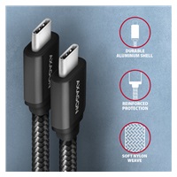 AXAGON BUCM3-CM20AB, SPEED kabel USB-C <-> USB-C, 2m, USB 3.2 Gen 1, PD 60W 3A, ALU, oplet, černý