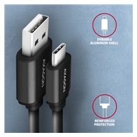 AXAGON BUCM-AM10TB, TWISTER kabel USB-C <-> USB-A, 0.6m, USB 2.0, 3A, ALU, tpe, černý