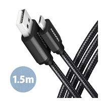 AXAGON BUMM-AM15AB, HQ kabel Micro USB <-> USB-A, 1.5m, USB 2.0, 2.4A, ALU, oplet, černý