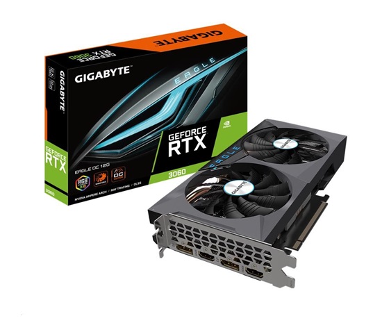 BAZAR-GIGABYTE VGA NVIDIA GeForce RTX 3060 EAGLE OC 12G LHR Rev.2.0,RTX 3060,12GB GDDR6,2xDP, 2xHDMI-po opravě(komplet)