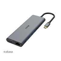 AKASA Dokovací stanice USB-C 14v1, USB-C (power+data), USB 2.0, 2xHDMI, VGA, RJ45, USB 3.2, čtečka karet, 3,5mm jack