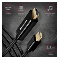 AXAGON RVDM-HI14C2, Mini DisplayPort -> HDMI 1.4 redukce / kabel 1.8 m, 4K/30Hz