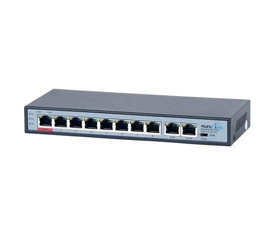 MaxLink PoE switch PSBT-10-8P-250 (náhrada za PSAT-10-8P-250), 10x LAN/8x PoE 250m, 802.3af/at/bt