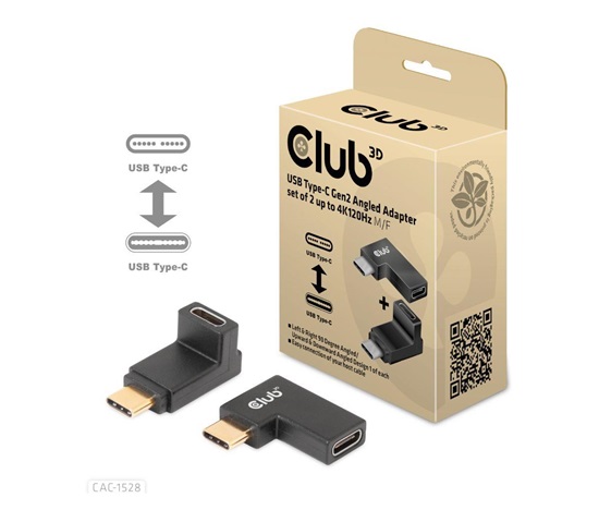 Club3D set adapterů USB-C Gen2 angled adapter set of 2, 4K120Hz, 240W, (M/F)